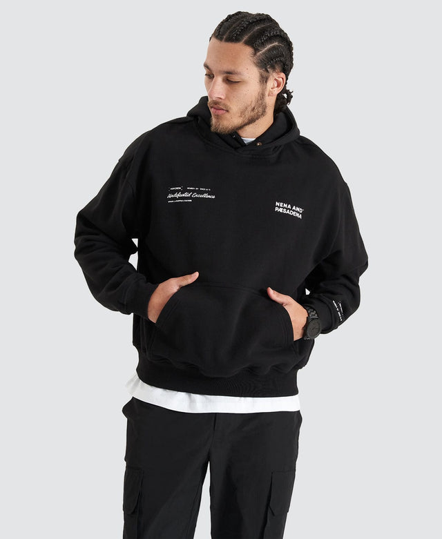 Nena & Pasadena Umpire Heavy Box Fit Hooded Sweater - Jet Black BLACK