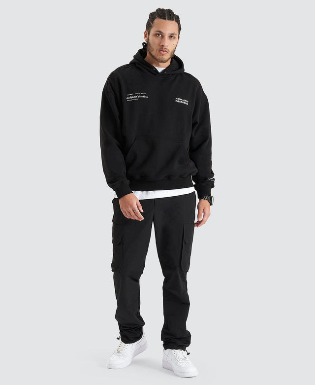 Nena & Pasadena Umpire Heavy Box Fit Hooded Sweater - Jet Black BLACK
