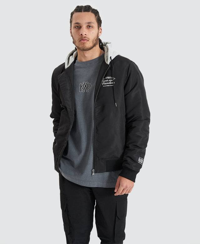 Nena & Pasadena Wingsuit Hooded Bomber Jacket - Jet Black BLACK