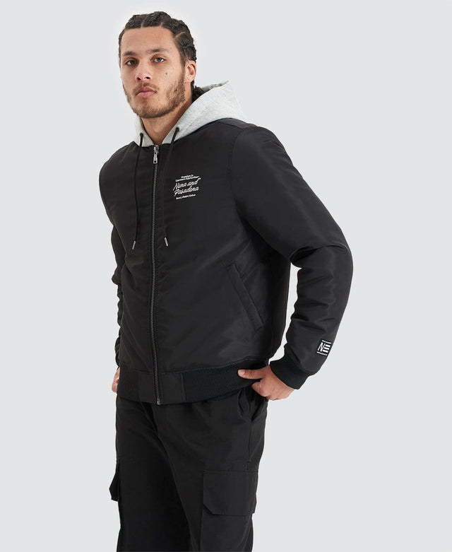 Nena & Pasadena Wingsuit Hooded Bomber Jacket - Jet Black BLACK