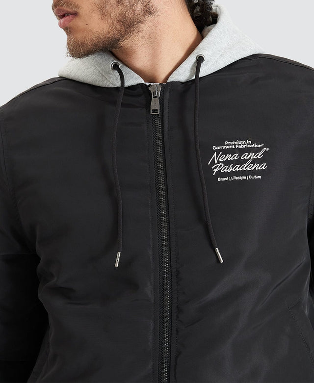 Nena & Pasadena Wingsuit Hooded Bomber Jacket - Jet Black BLACK