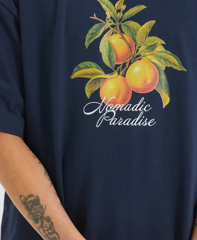 model wears Citrus Heavy Street T-Shirt Navy Blue T-Shirts Blue - image 2
