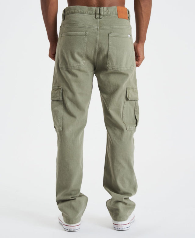 model wears Grayson Cargo Jeans Vintage Khaki Pants Green - image 7