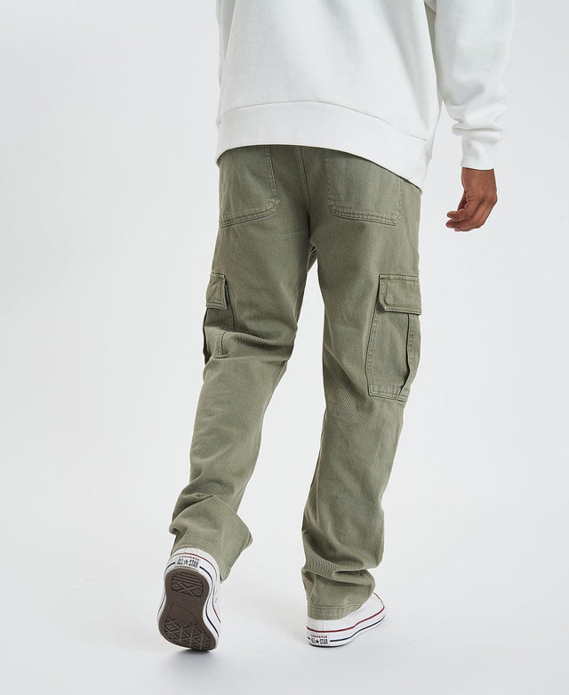 model wears Grayson Cargo Jeans Vintage Khaki Pants Green - image 3