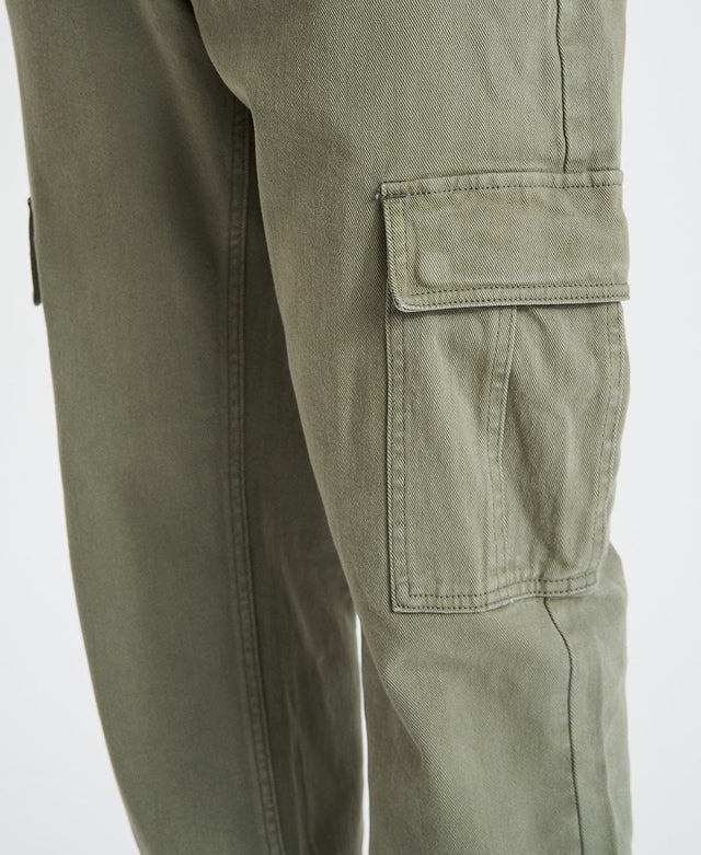 model wears Grayson Cargo Jeans Vintage Khaki Pants Green - image 2
