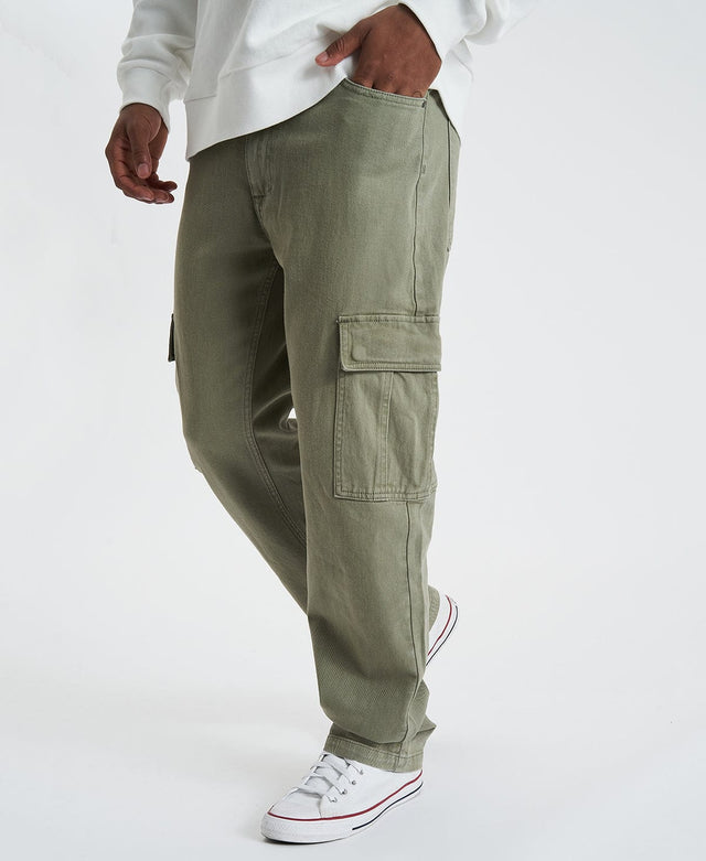 model wears Grayson Cargo Jeans Vintage Khaki Pants Green - image 5