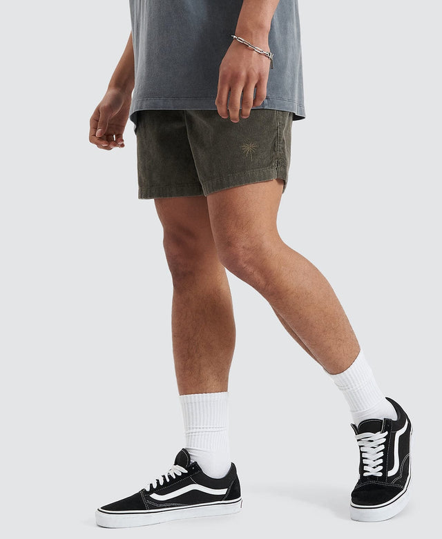 Grey corduroy shorts from Nomadic with embroidered logo