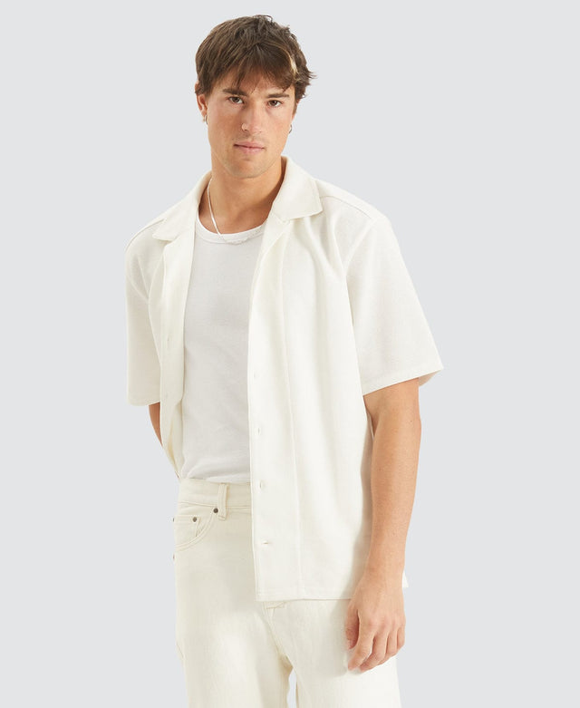 model wears Lagoon Cropped Resort Shirt White Short Sleeve Shirts White - image 1