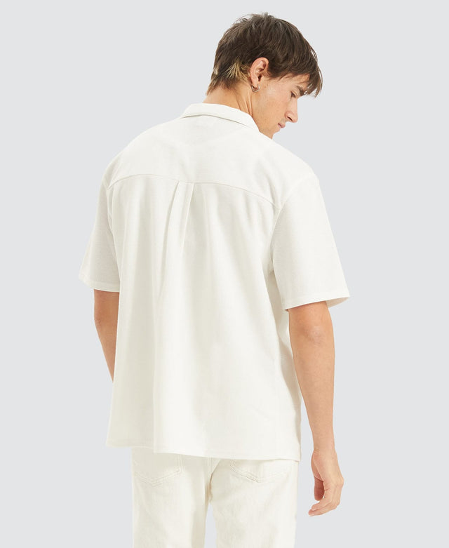 model wears Lagoon Cropped Resort Shirt White Short Sleeve Shirts White - image 2