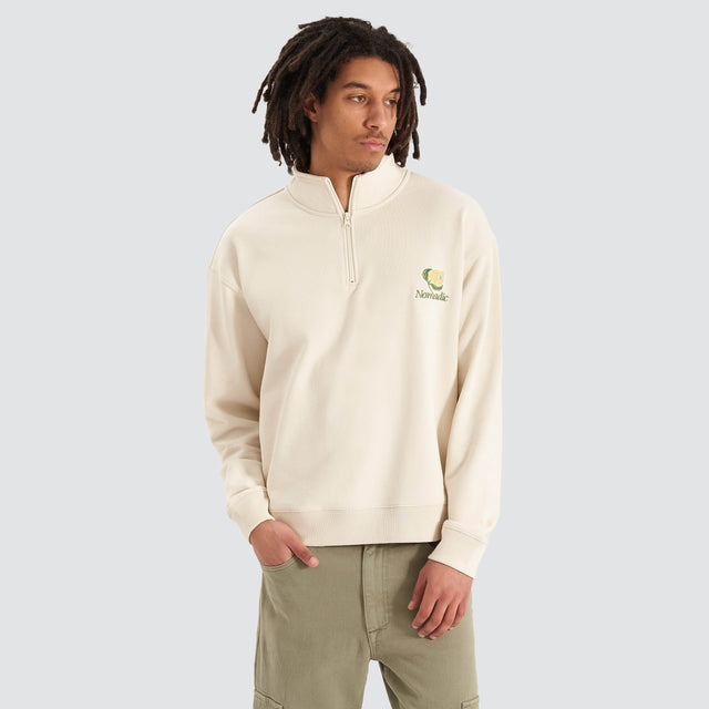 model wears Blossoms Quarter Zip Pullover Sweater Tofu Jumpers Cream - image 1