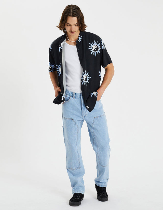 model wears Charmed Party Shirt Easter Egg Print Short Sleeve Shirts Black - image 2