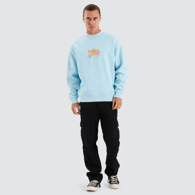 model wears Paradisco Crew Neck Sweater Crystal Blue Jumpers Blue - image 4