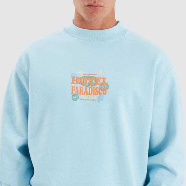 model wears Paradisco Crew Neck Sweater Crystal Blue Jumpers Blue - image 3