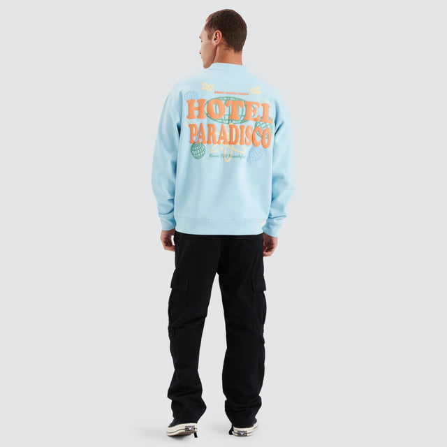 model wears Paradisco Crew Neck Sweater Crystal Blue Jumpers Blue - image 5