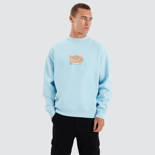 model wears Paradisco Crew Neck Sweater Crystal Blue Jumpers Blue - image 2