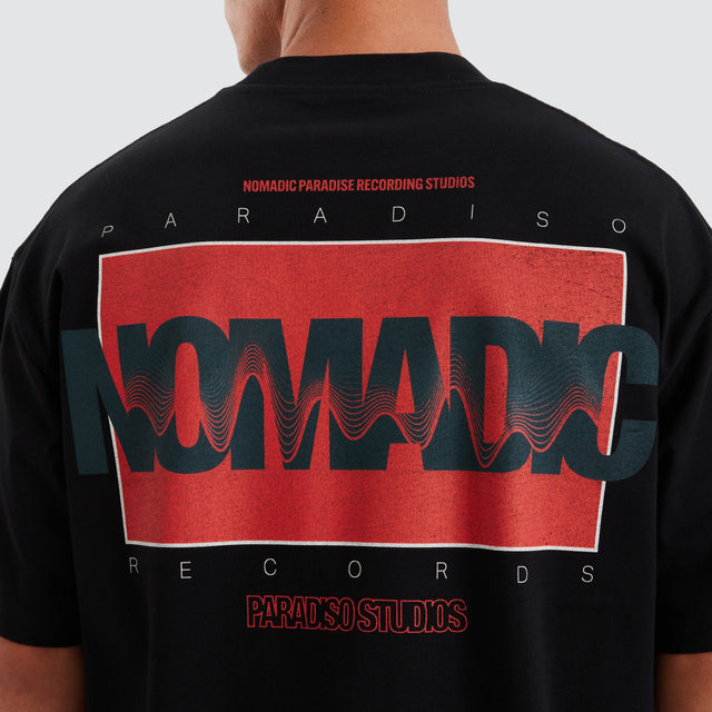 model wears Records Street Tee Jet Black T-Shirts Black - image 6
