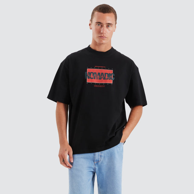 model wears Records Street Tee Jet Black T-Shirts Black - image 2