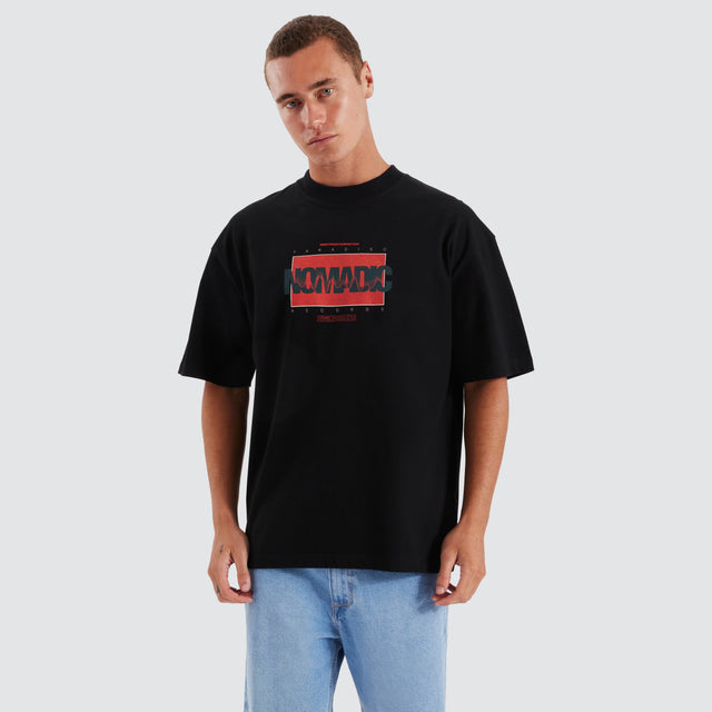 model wears Records Street Tee Jet Black T-Shirts Black - image 5