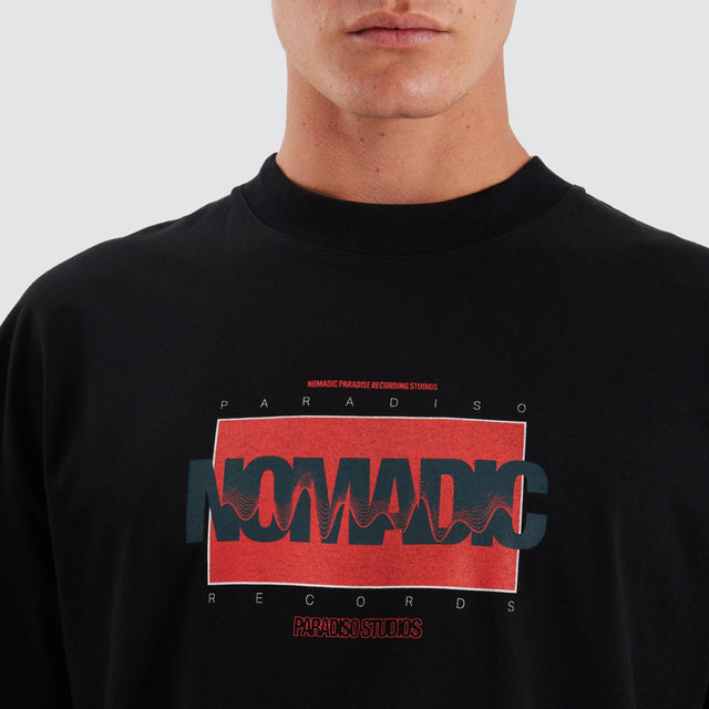 model wears Records Street Tee Jet Black T-Shirts Black - image 4