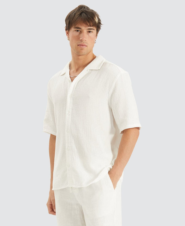 model wears Psych Cropped Resort Shirt White Short Sleeve Shirts White - image 1