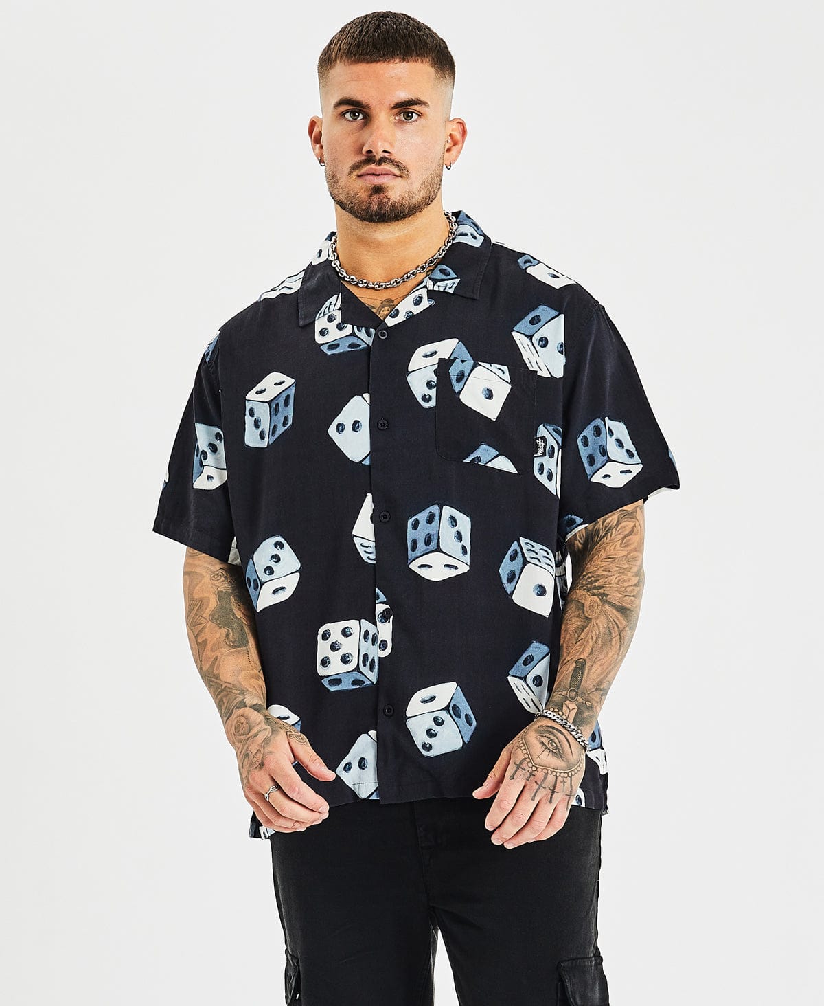 Dice Pattern Rayon Short Sleeve Shirt Black – Neverland Store