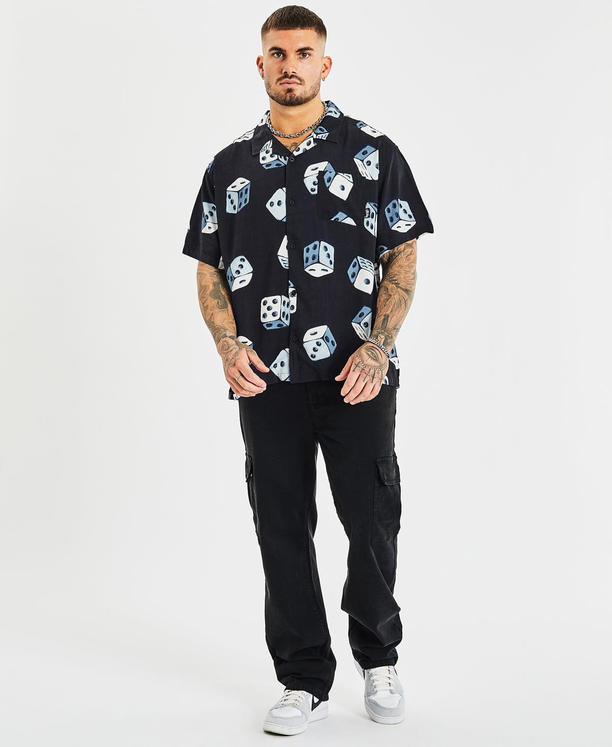 Dice Pattern Rayon Short Sleeve Shirt Black – Neverland Store