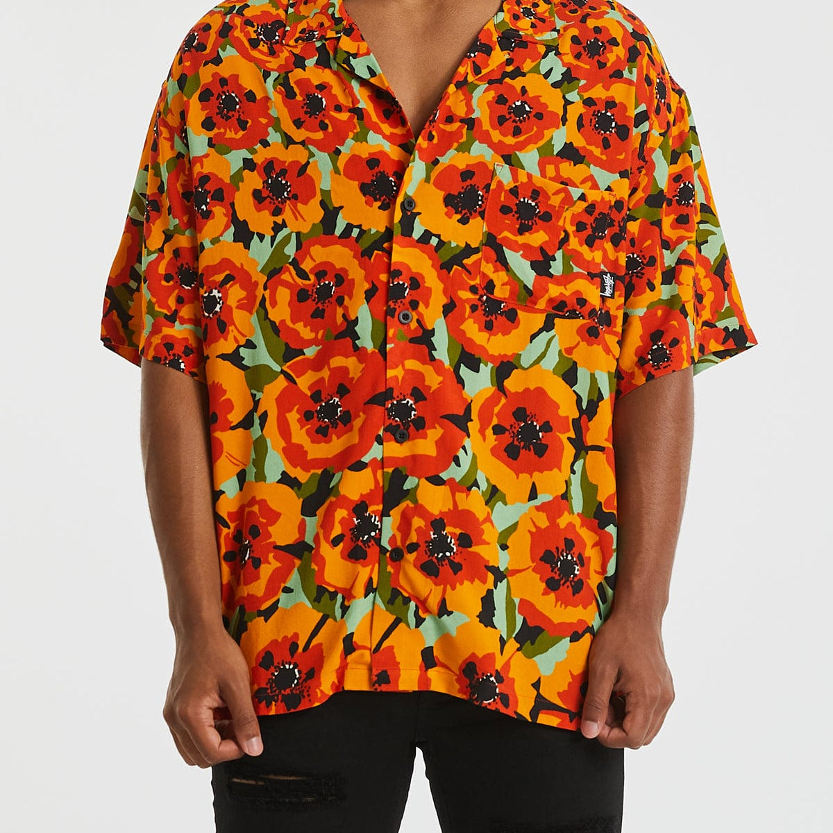 Stussy Poppy Short Sleeve Shirt in Orange Neverland Neverland