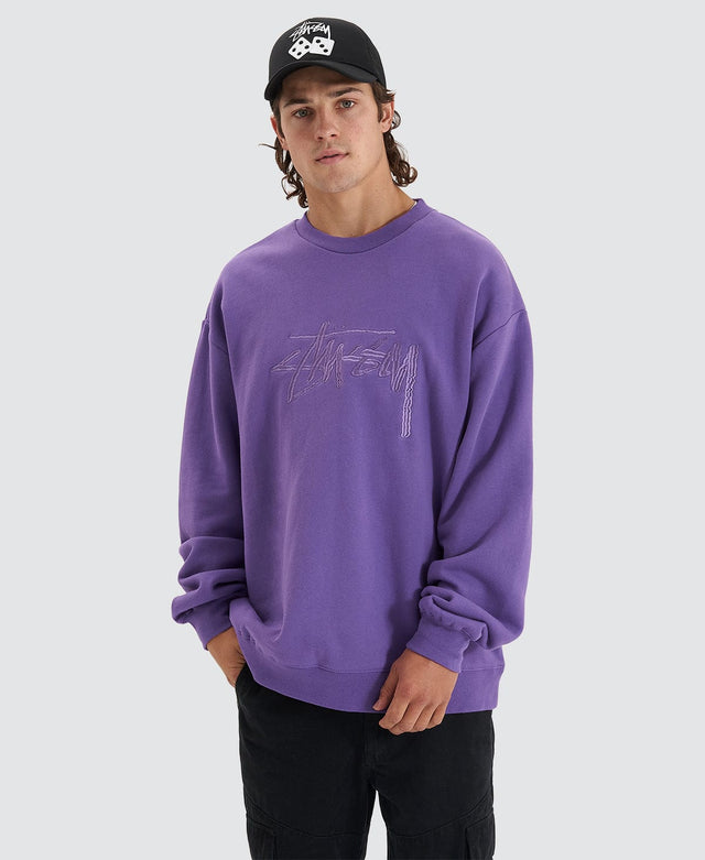 Stussy SOLID STOCK EMBROIDERY CREW - BRIGHT VIOLET PURPLE