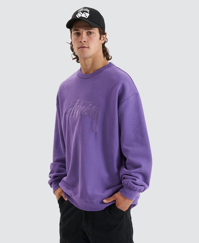 Stussy SOLID STOCK EMBROIDERY CREW - BRIGHT VIOLET PURPLE