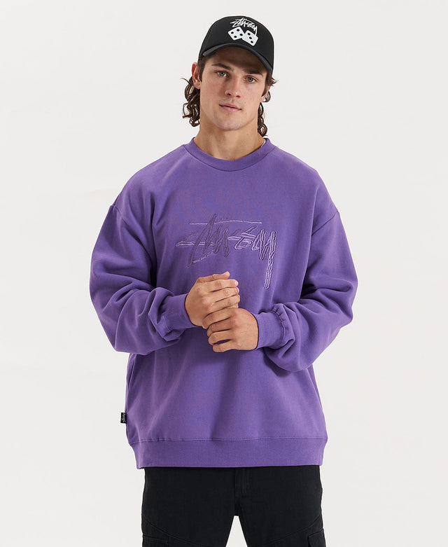Stussy SOLID STOCK EMBROIDERY CREW - BRIGHT VIOLET PURPLE