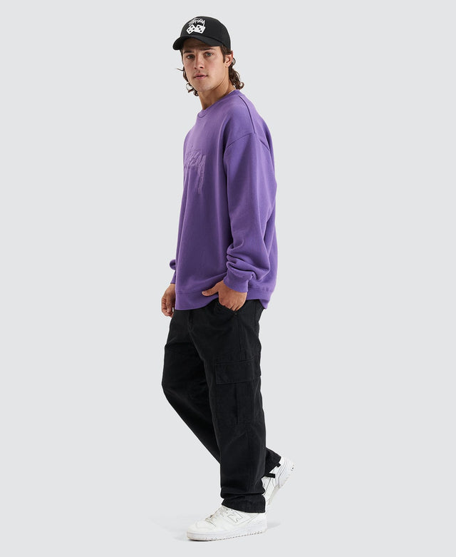 Stussy SOLID STOCK EMBROIDERY CREW - BRIGHT VIOLET PURPLE