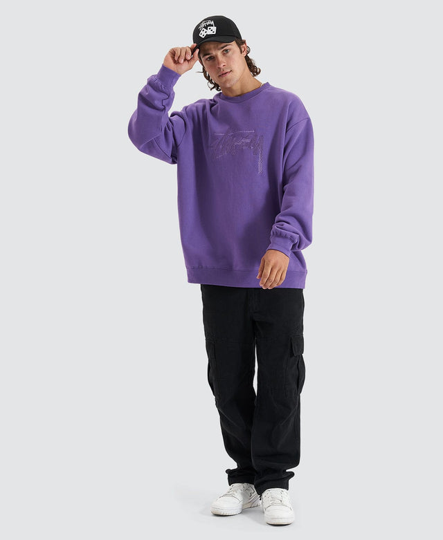 Stussy SOLID STOCK EMBROIDERY CREW - BRIGHT VIOLET PURPLE