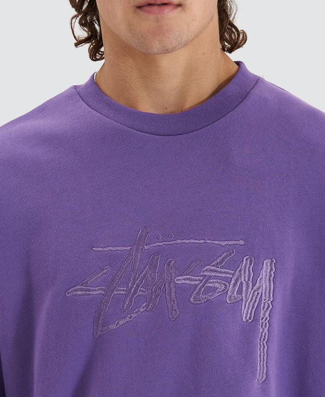 Stussy SOLID STOCK EMBROIDERY CREW - BRIGHT VIOLET PURPLE