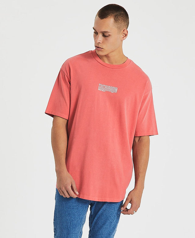 Sushi Radio Vision Box Fit Scoop T-Shirt Pigment Hibiscus Red