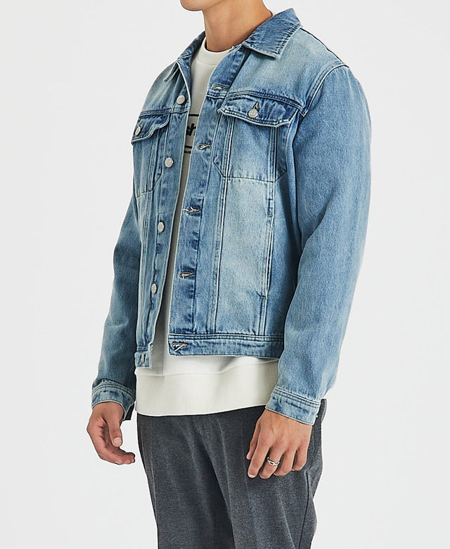 model wears Whisper Denim Jacket Mid Indigo Jackets Blue - image 5
