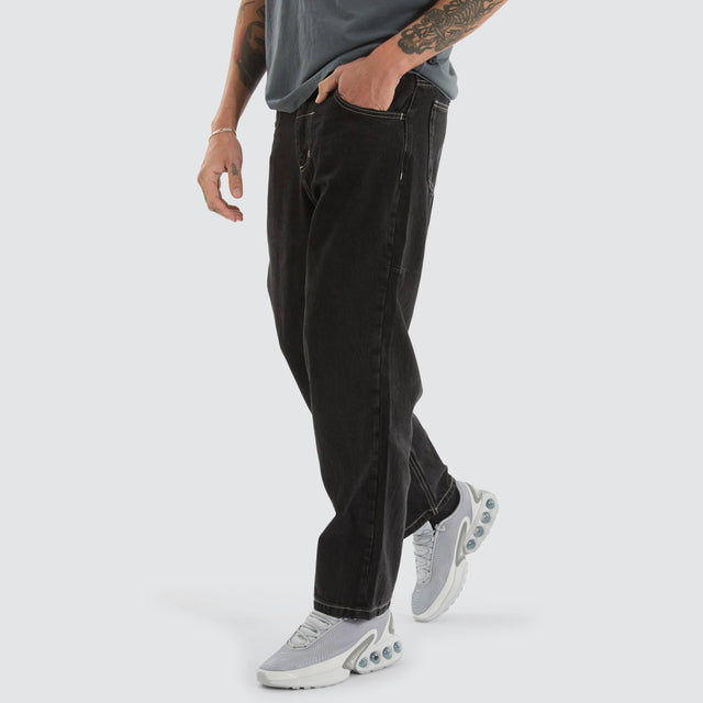 model wears Big Slacker Denim Jean Aged Black Pants Black - image 2