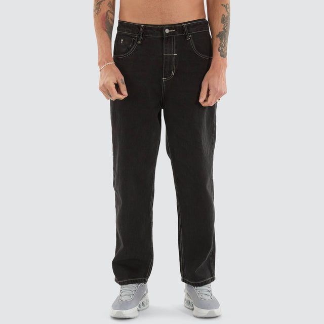 model wears Big Slacker Denim Jean Aged Black Pants Black - image 5