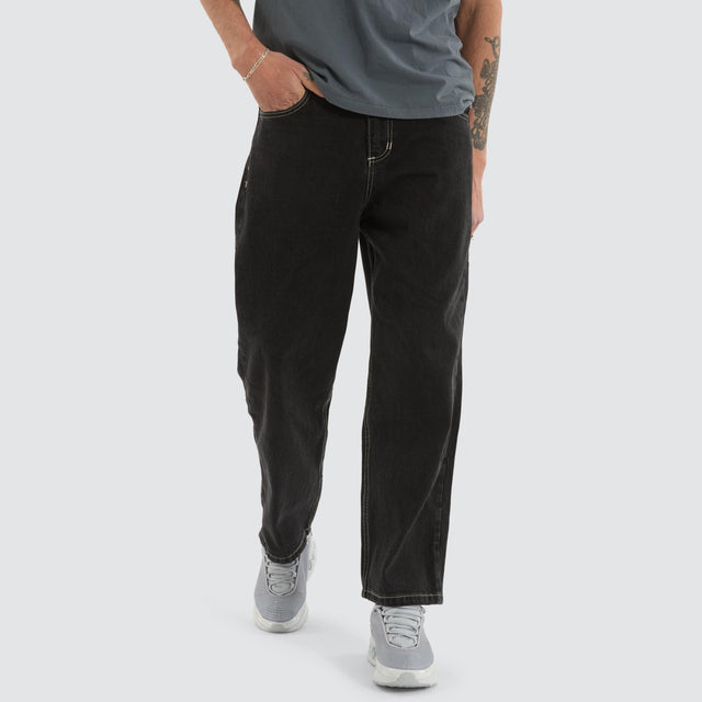 model wears Big Slacker Denim Jean Aged Black Pants Black - image 1