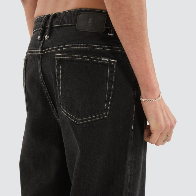 model wears Big Slacker Denim Jean Aged Black Pants Black - image 6