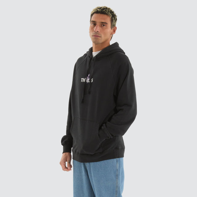 model wears In Bloom Raglan Pull On Hood Twilight Black Hoodies Black - image 4