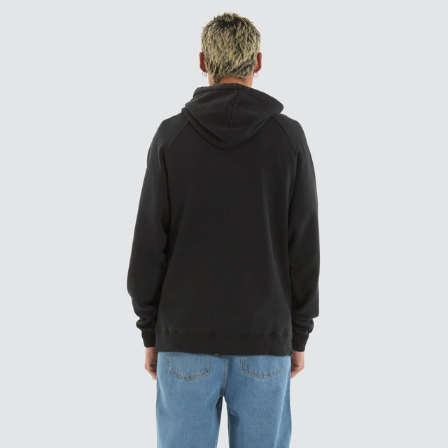 model wears In Bloom Raglan Pull On Hood Twilight Black Hoodies Black - image 5