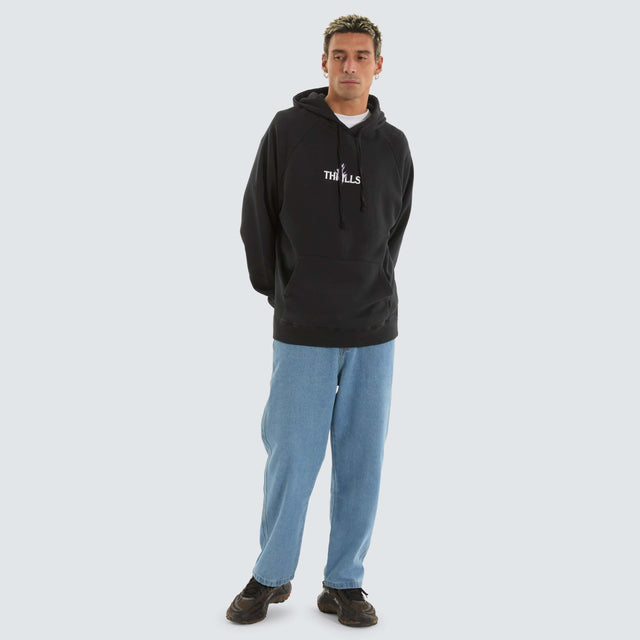 model wears In Bloom Raglan Pull On Hood Twilight Black Hoodies Black - image 3