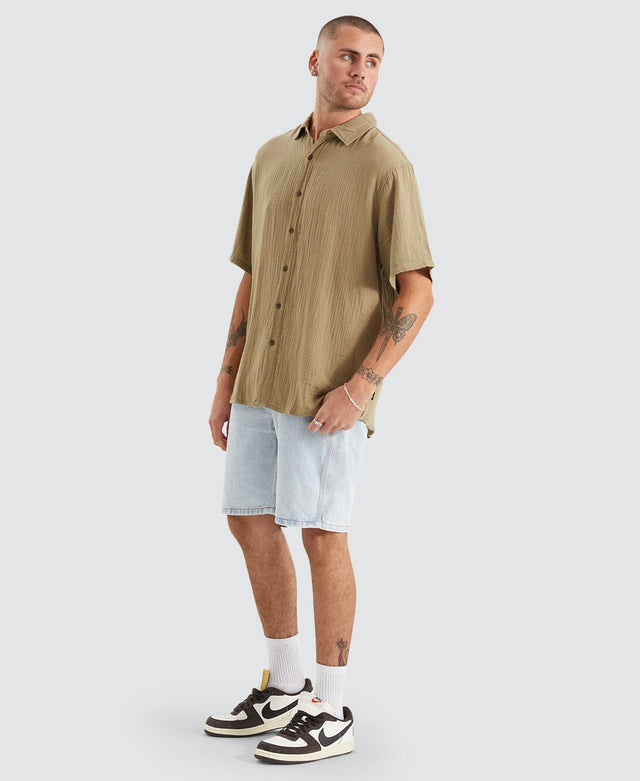 Thrills Minimal Thrills Seersucker Short Sleeve Shirt Khaki