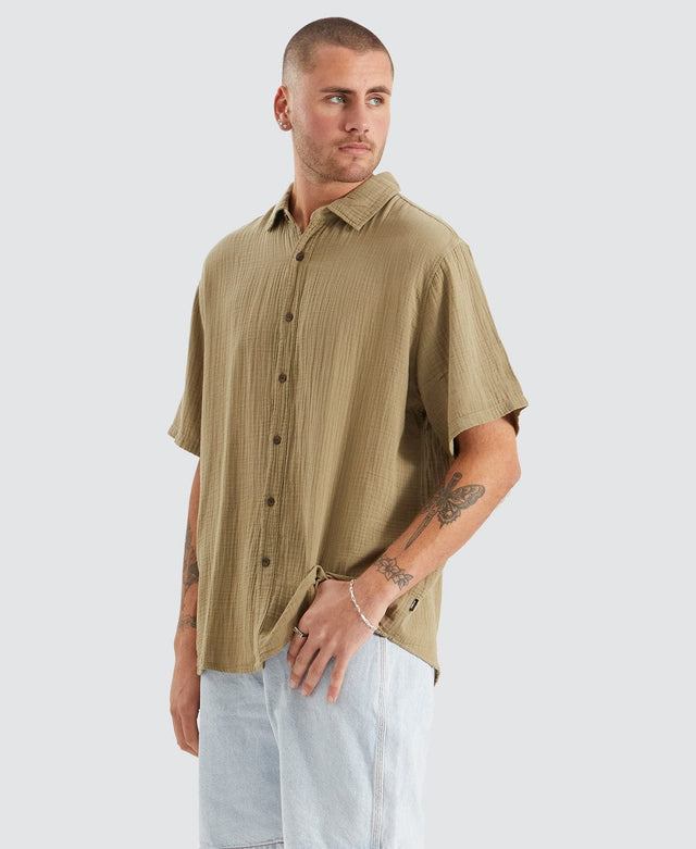 Thrills Minimal Thrills Seersucker Short Sleeve Shirt Khaki