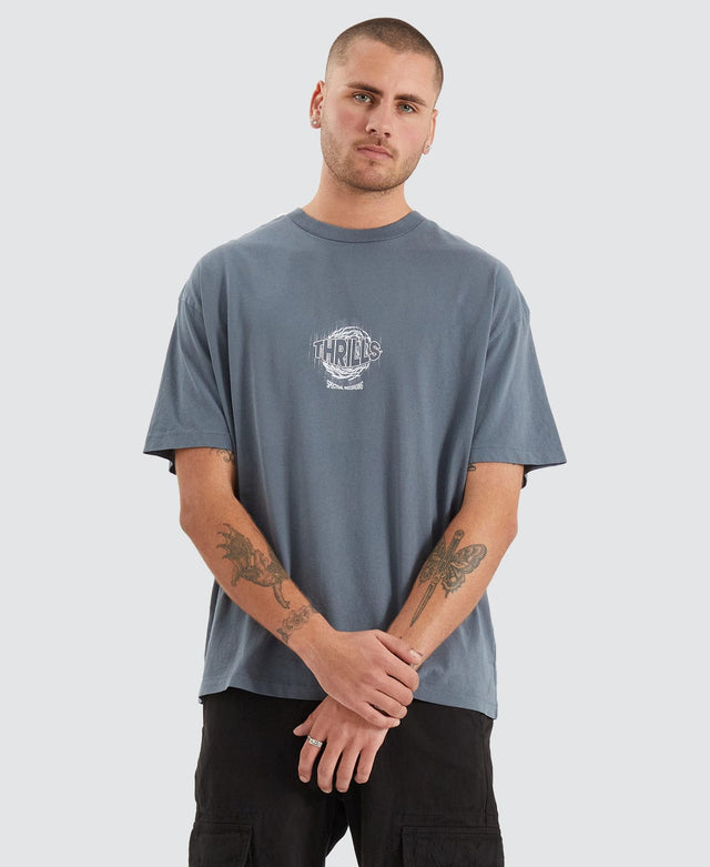 model wears Spectral Static Box Fit Oversize T-Shirt Dark Slate Grey T-Shirts Grey - image 2