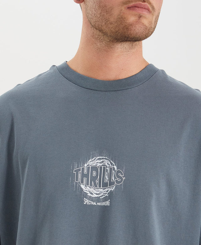 model wears Spectral Static Box Fit Oversize T-Shirt Dark Slate Grey T-Shirts Grey - image 6