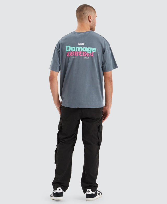 model wears Spectral Static Box Fit Oversize T-Shirt Dark Slate Grey T-Shirts Grey - image 4