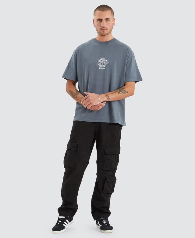 model wears Spectral Static Box Fit Oversize T-Shirt Dark Slate Grey T-Shirts Grey - image 3