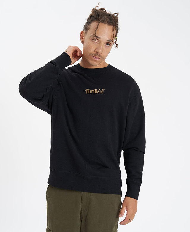 Thrills Thrills Workwear Embro Oversize Fit Crew Jumper Black