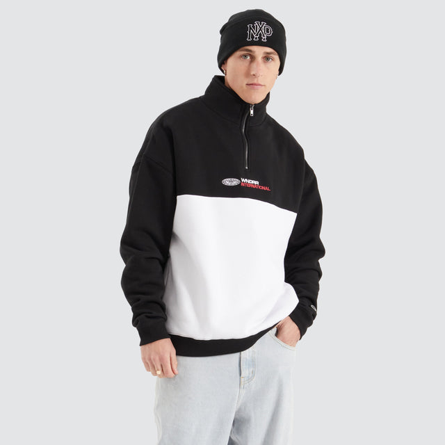 model wears Booster 1/4 Zip Sweat Black/ White Jumpers Black - image 1